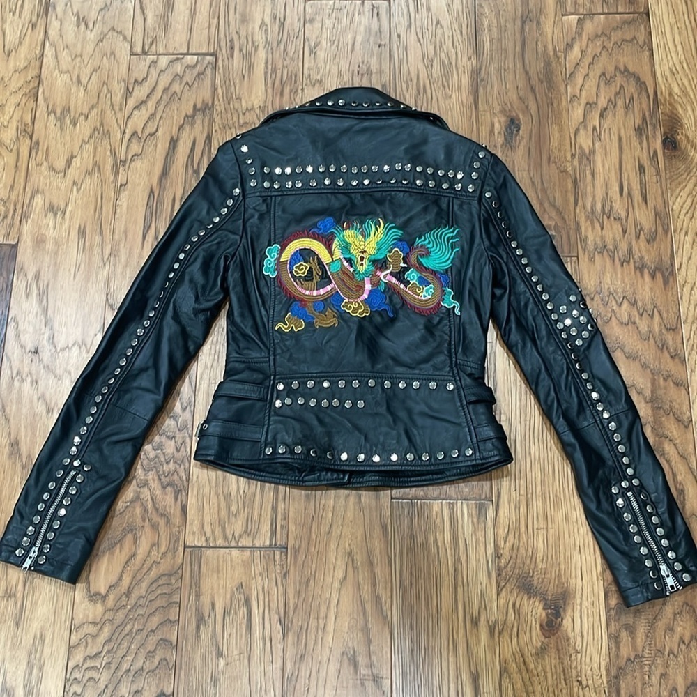 GatsbyLady London Limited Edition Black 100% Lambs Leather Moto Jacket size 2 - Picture 11 of 11